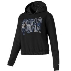 Bluza turystyczna damska Puma Feel It. Czarne bluzy damskie Puma, bez wzorów, z bawełny, z kapturem. Za 194.70 zł.