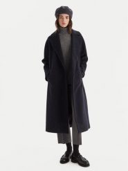 Weekend Max Mara Płaszcz wełniany Tempera 2525016082 Granatowy Regular Fit. Niebieskie płaszcze damskie Weekend Max Mara, na zimę, bez wzorów, z wełny, bez kaptura. Za 3,779.00 zł.
