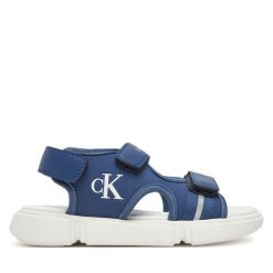 Sandały Calvin Klein Jeans. Niebieskie sandały chłopięce Calvin Klein Jeans, z jeansu, bez zapięcia. Za 219.99 zł.
