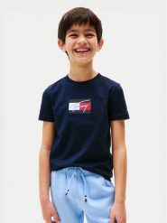 Tommy Hilfiger T-Shirt Script Flag KB0KB09725 Granatowy Regular Fit. Niebieskie t-shirty dla chłopców Tommy Hilfiger, bez wzorów, z bawełny, bez ramiączek. Za 89.99 zł.