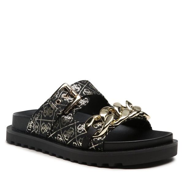 Klapki Guess. Czarne klapki damskie Guess, z aplikacjami, bez obcasa. Za 258.99 zł.