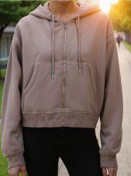 Bluza z kapturem z zapięciem - beżowy. Brązowe bluzy damskie Sinsay, l, bez wzorów, z kapturem. Za 39.99 zł.