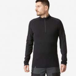 Koszulka męska trekkingowa z długim rękawem Simond MT500 merino. Czarne koszulki sportowe męskie FORCLAZ, l, bez wzorów, z materiału, bez kołnierzyka, bez ramiączek, trekkingowe. Za 249.99 zł.