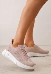 Różowe Dzianinowe Sneakersy na Grubej Podeszwie ze Żłobieniami Enolora. Czerwone obuwie sportowe damskie Born2be, bez wzorów, z dzianiny, na fitness i siłownię. Za 79.99 zł.