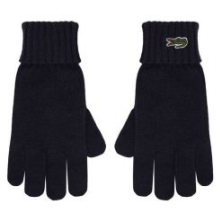 Rękawiczki Lacoste. Niebieskie rękawiczki damskie Lacoste, bez wzorów, z dzianiny. Za 219.99 zł.