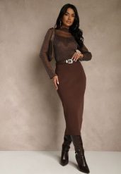 Brązowa Spódnica o Ołówkowym Kroju z Wiskozą z Paskiem i Rozcięciem Saweda. Brązowe spódnice damskie Renee, m, bez wzorów, z wiskozy, eleganckie, midi, ołówkowe. Za 89.99 zł.