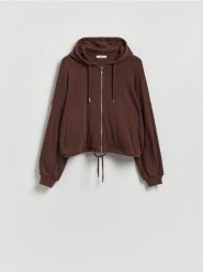 Rozpinana bluza z wiskozą - ciemnobrązowy. Brązowe bluzy damskie Reserved, l, bez wzorów, z dzianiny, bez kaptura. Za 139.99 zł.