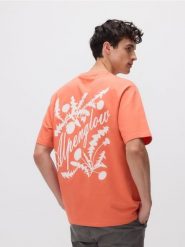 T-shirt relaxed z nadrukiem na plecach - czerwony. Czerwone t-shirty męskie Reserved, l, bez wzorów, z bawełny, bez kołnierzyka. W wyprzedaży za 59.99 zł.