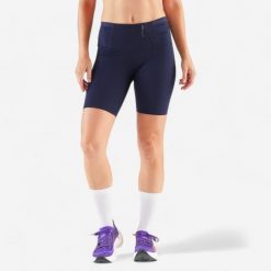 Legginsy do biegania krótkie damskie Kiprun Run 900 Light. Niebieskie legginsy sportowe damskie KIPRUN, l, bez wzorów, z materiału, z podwyższonym stanem, długie, do biegania. Za 99.99 zł.