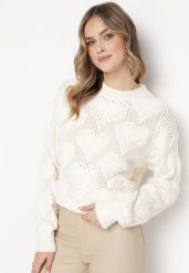 Jasnobeżowy Sweter w Serca o Klasycznym Fasonie ze Ściągaczami Biriet. Brązowe swetry damskie Born2be, m, bez wzorów, z bawełny, klasyczne, bez kołnierzyka, bez ramiączek, bez kaptura. Za 89.99 zł.