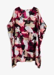 Tunika plażowa oversize. Fioletowe tuniki damskie bonprix, bez wzorów, eleganckie, bez kołnierzyka, bez ramiączek. Za 69.99 zł.