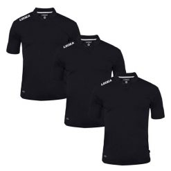 3 Koszulki piłkarskie AJACCIO czarne. Czarne koszulki sportowe męskie Legea, bez wzorów, bez kołnierzyka, bez ramiączek, do piłki nożnej. W wyprzedaży za 107.50 zł.