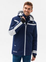 Sportowa kurtka męska - ciemnoniebieska V4. Niebieskie kurtki sportowe męskie Ombre Clothing, m, bez wzorów, z poliesteru. W wyprzedaży za 109.99 zł.