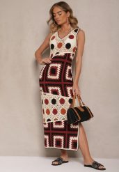 Beżowo-Brązowa Szydełkowa Sukienka z Bawełny o Dopasowanym Fasonie Atenissa. Brązowe sukienki damskie Renee, na imprezę, bez wzorów, z bawełny, boho, bez kołnierzyka, bez ramiączek, maxi, dopasowane. Za 169.99 zł.