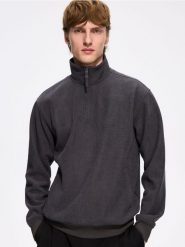 Bluza ze stójką - ciemnoszary. Szare bluzy męskie Reserved, l, bez wzorów, z dzianiny, bez kaptura. Za 139.99 zł.