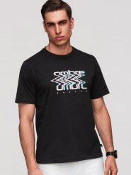 Męski bawełniany T-shirt z printem Ombre - czarny V1 - Rozmiar: M. Czarne t-shirty męskie Ombre Clothing, m, bez wzorów, z bawełny, bez kołnierzyka. Za 119.99 zł.
