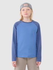 4F Longsleeve regular gładki chłopięcy - niebieski 164 (13-14 lat). Niebieskie t-shirty dla chłopców 4f, bez wzorów, z bawełny, bez ramiączek. W wyprzedaży za 19.99 zł.