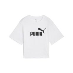 Damska luźna koszulka z logo NO.1 ESS Cropped PUMA. Białe t-shirty damskie Puma, bez wzorów, z jeansu, sportowe, bez kołnierzyka. Za 99.00 zł.