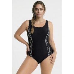 Damskie Strój kąpielowy ozdobne lamówki bez miękkich miseczek okrągły dekolt. Czarne kostiumy jednoczęściowe damskie Ulla Popken, plus size, bez wzorów, z elastanu, sportowe, plus size. Za 139.99 zł.