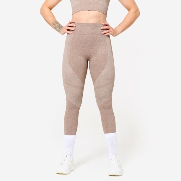 Legginsy fitness damskie Domyos. Brązowe legginsy damskie DOMYOS, l, bez wzorów, z elastanu. W wyprzedaży za 79.99 zł.