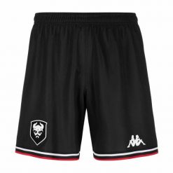Szorty SM Caen Kombat Ryder 2024/25. Czarne krótkie spodenki sportowe męskie Kappa, s, bez wzorów, z materiału, do piłki nożnej. Za 161.15 zł.