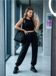 Spodnie jogger sportowe - czarny. Czarne spodnie sportowe damskie Sinsay, l, bez wzorów. Za 39.99 zł.