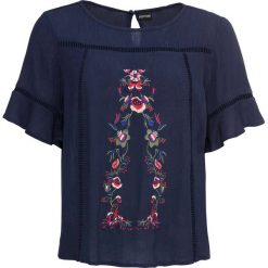 Bluzka z haftem bonprix ciemnoniebieski. Niebieskie bluzki damskie bonprix, bez wzorów, bez kołnierzyka. Za 54.99 zł.