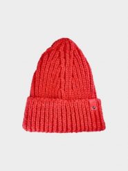 4F Czapka beanie damska - czerwona M. Czerwone czapki i kapelusze damskie 4f, na zimę, bez wzorów, z dzianiny, klasyczne. Za 59.99 zł.