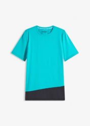 T-shirt sportowy o strukturalnym wyglądzie. Zielone koszulki sportowe damskie bonprix, bez wzorów, bez kołnierzyka, bez ramiączek. Za 67.99 zł.
