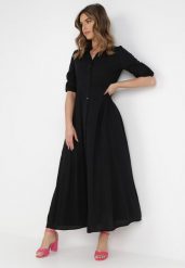 Czarna Sukienka Controllable. Czarne sukienki damskie Born2be, na jesień, m, bez wzorów, eleganckie, bez kołnierzyka, bez ramiączek, maxi, szmizjerki. Za 119.99 zł.