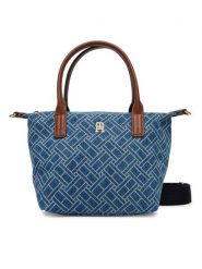 Tommy Hilfiger Torebka Popette Mini Tote Denim Flag AW0AW18612 Niebieski. Niebieskie torebki do ręki damskie Tommy Hilfiger, bez wzorów, z denimu, bez dodatków. Za 449.99 zł.
