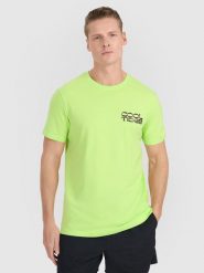 4F T-shirt regular z nadrukiem męski - zielony XL. Zielone koszulki sportowe męskie 4f, m, bez wzorów, z bawełny, klasyczne, bez kołnierzyka. Za 59.99 zł.