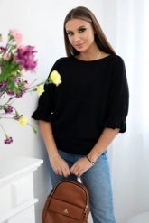 Sweter z falbanką na rękawie czarny. Czarne swetry damskie KESI, l, bez wzorów, z nylonu, eleganckie, bez kołnierzyka, plus size, bez ramiączek, bez kaptura. Za 175.65 zł.