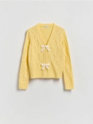 Kardigan z kokardkami - żółty. Żółte kardigany damskie Reserved, l, bez wzorów, z dzianiny. Za 129.99 zł.