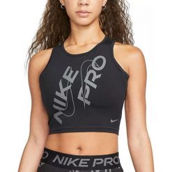 Koszulka Sportowa Damska Nike Pro Dri‑Fit. Czarne koszulki sportowe damskie Nike, bez wzorów, bez kołnierzyka, bez ramiączek, na fitness i siłownię, dri-fit (nike). Za 154.00 zł.