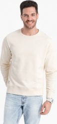 Ombre Bluza męska dresowa BASIC z okrągłym dekoltem - kremowa V11 OM-SSBN-0175 M. Białe bluzy męskie Ombre, m, bez wzorów, z dresówki, bez kaptura. Za 89.99 zł.
