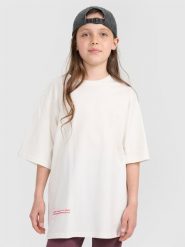 4F T-shirt oversize z nadrukiem dziewczęcy - biały 152 (11-12 lat). Białe t-shirty i topy dla dziewczynek 4f, bez wzorów, z bawełny, bez ramiączek. W wyprzedaży za 39.99 zł.