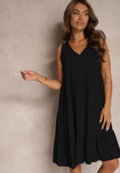 Czarna Bawełniana Sukienka o Rozkloszowanym Kroju Bez Rękawów Gladea. Czarne sukienki dla dziewczynek Renee, bez wzorów, z bawełny, eleganckie, bez ramiączek. Za 39.99 zł.