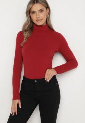Bordowa Bawełniana Bluzka z Golfem Neranna. Czerwone bluzki damskie Born2be, l, bez wzorów, z bawełny, biznesowe, bez kołnierzyka, bez ramiączek. Za 34.99 zł.