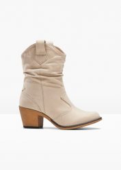 Botki kowbojki. Brązowe kozaki damskie bonprix, bez obcasa. Za 127.99 zł.