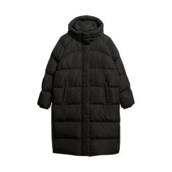 Damska długa kurtka z kapturem Superdry. Czarne kurtki damskie Superdry., na zimę, m, bez wzorów, z materiału, z kapturem. Za 650.50 zł.