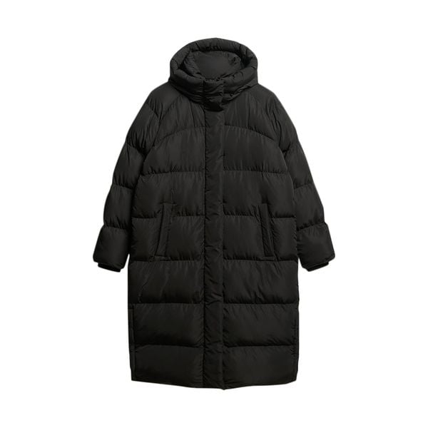 Damska długa kurtka z kapturem Superdry. Czarne kurtki damskie Superdry., na zimę, m, bez wzorów, z materiału, z kapturem. Za 650.50 zł.