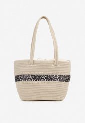 Beżowa Torebka z Bawełny Ozdobiona Paskiem w Panterkę Felariela. Brązowe torby na laptopa damskie Born2be, bez wzorów, z bawełny, boho, bez dodatków. Za 84.99 zł.