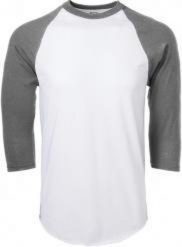 Koszulka baseballowa - Raglan - rękaw 3/4 - dla dorosłych - szara - mała. Szare koszulki sportowe męskie SOFFE, bez wzorów, z bawełny, bez kołnierzyka, bez ramiączek. Za 107.95 zł.