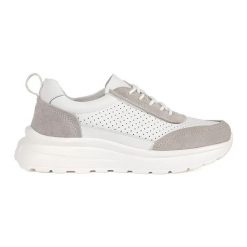 Goodin Skórzane ażurowe buty sportowe na grubej podeszwie białe. Białe obuwie sportowe damskie w ażurowe wzory, z materiału. Za 274.92 zł.