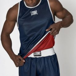 Koszulka treningowa męska LEONE 1947 Double Face Boxing Singlet. Niebieskie koszulki sportowe męskie LEONE 1947, m, bez wzorów, bez kołnierzyka, bez ramiączek. Za 177.00 zł.