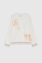 Bawełniana bluzka z nadrukiem biała. Białe bluzki damskie MOODO, l, bez wzorów, z bawełny, bez kołnierzyka, bez ramiączek. Za 89.99 zł.