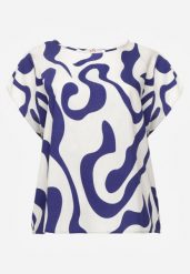 Niebieska Wiskozowa Bluzka Oversize z Krótkim Rękawem w Abstrakcyjny Wzór Ginedina. Niebieskie bluzki damskie Born2be, l, bez wzorów, z jeansu, biznesowe, bez kołnierzyka, bez ramiączek. Za 49.99 zł.