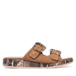 Klapki Tamaris. Brązowe klapki damskie Tamaris, bez wzorów, bez obcasa. Za 329.99 zł.