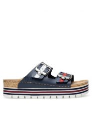 Rieker Klapki 69550-14 Granatowy. Niebieskie klapki damskie Rieker, bez wzorów, z syntetyku, bez obcasa. Za 249.99 zł.